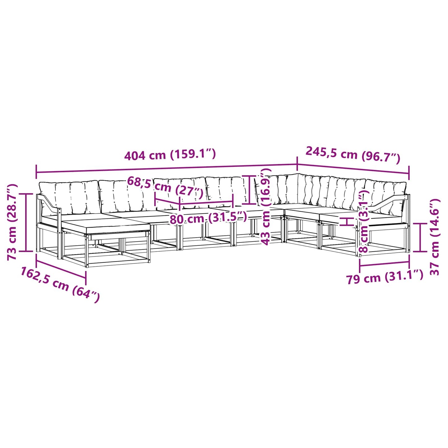vidaXL Σειρά Καναπέ Εξωτερικού με μαξιλάρι 24 pcs Φυσικό και Κρέμα