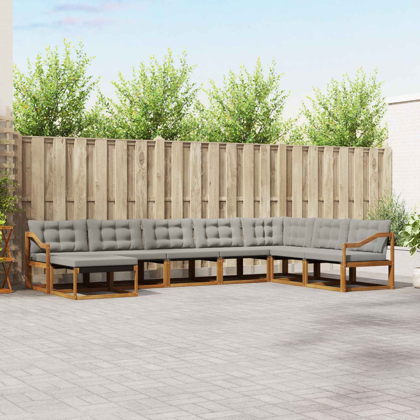 vidaXL Σειρά Καναπέ Εξωτερικού 8 pcs Φυσικό και Ανοιχτό Γκρι