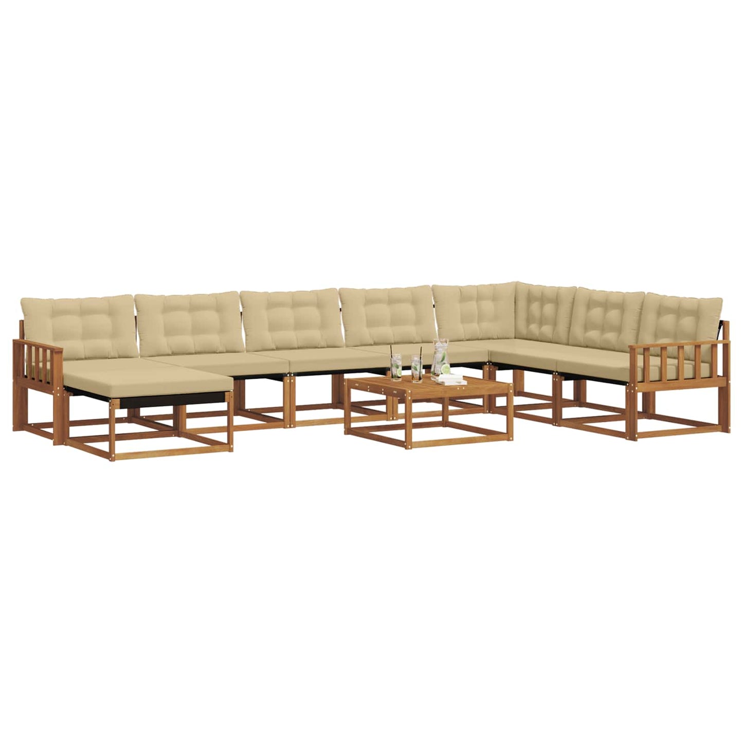 vidaXL Σειρά Καναπέ Εξωτερικού με μαξιλάρι 9 pcs Φυσικό και Μπεζ