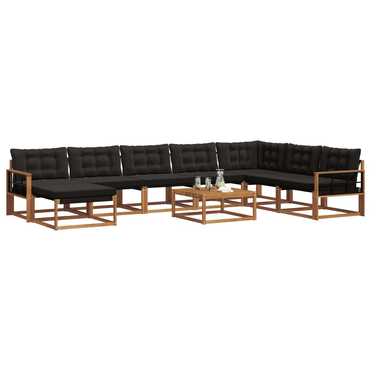vidaXL Σειρά Καναπέ Εξωτερικού με μαξιλάρι 9 pcs Φυσικό και Μαύρο