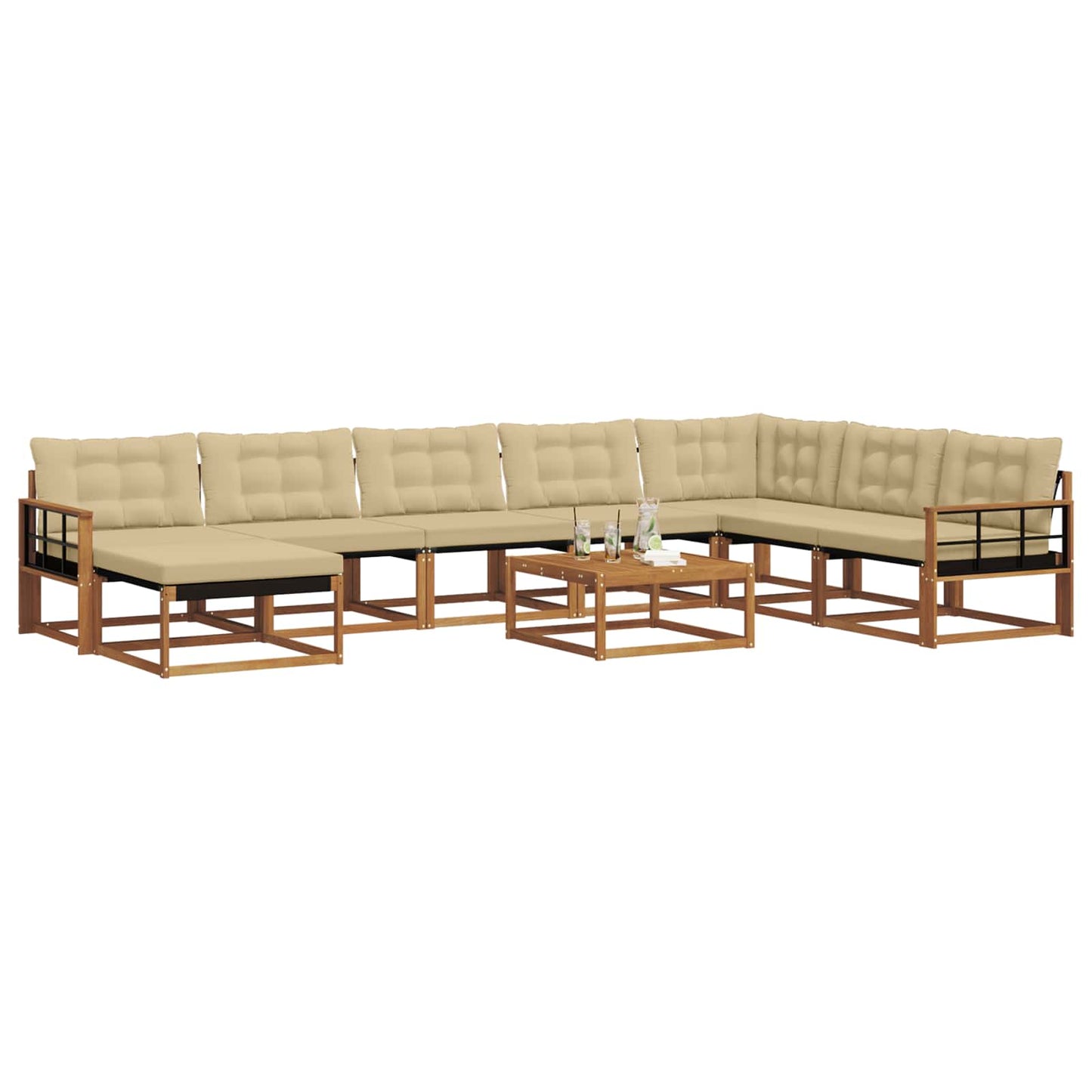 vidaXL Σειρά Καναπέ Εξωτερικού με μαξιλάρι 9 pcs Φυσικό και Μπεζ
