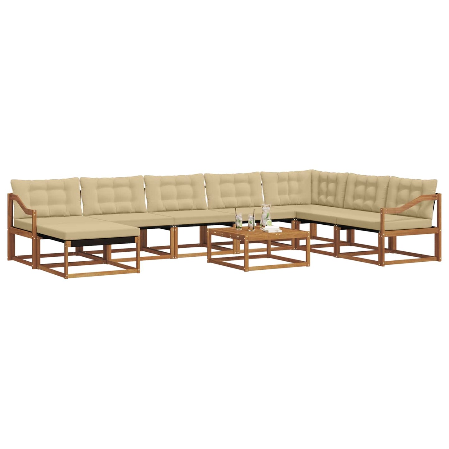 vidaXL Σειρά Καναπέ Εξωτερικού με μαξιλάρι 9 pcs Φυσικό και Μπεζ