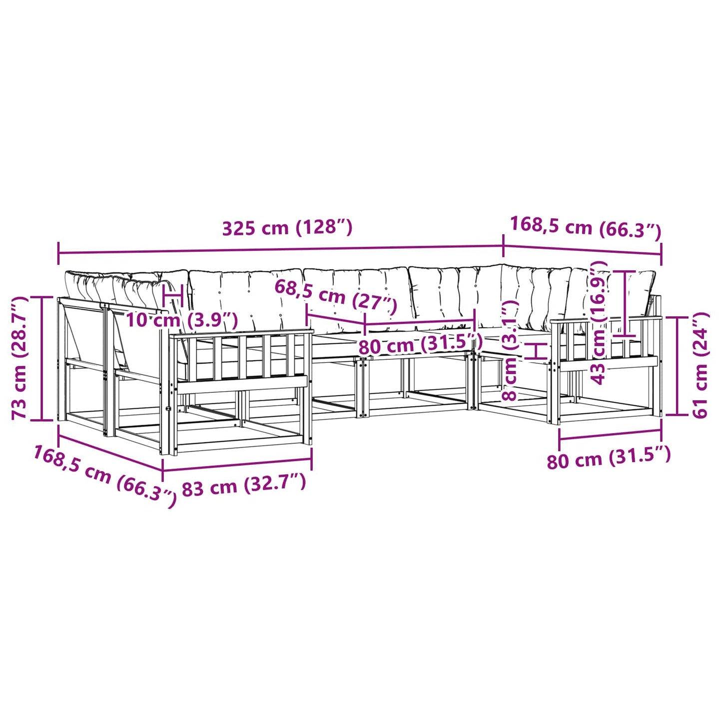 vidaXL Σειρά Καναπέ Εξωτερικού με μαξιλάρι 6 pcs Φυσικό και Κρέμα