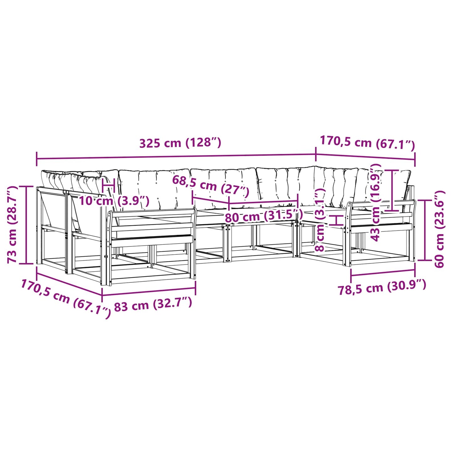 vidaXL Σειρά Καναπέ Εξωτερικού 6 pcs Φυσικό και Ανοιχτό Γκρι
