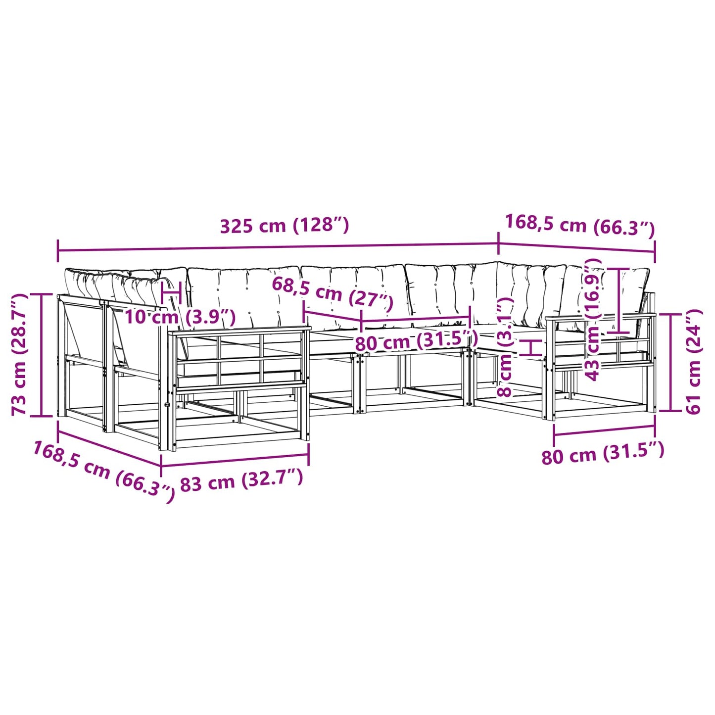 vidaXL Σειρά Καναπέ Εξωτερικού με μαξιλάρι 6 pcs Φυσικό και Κρέμα