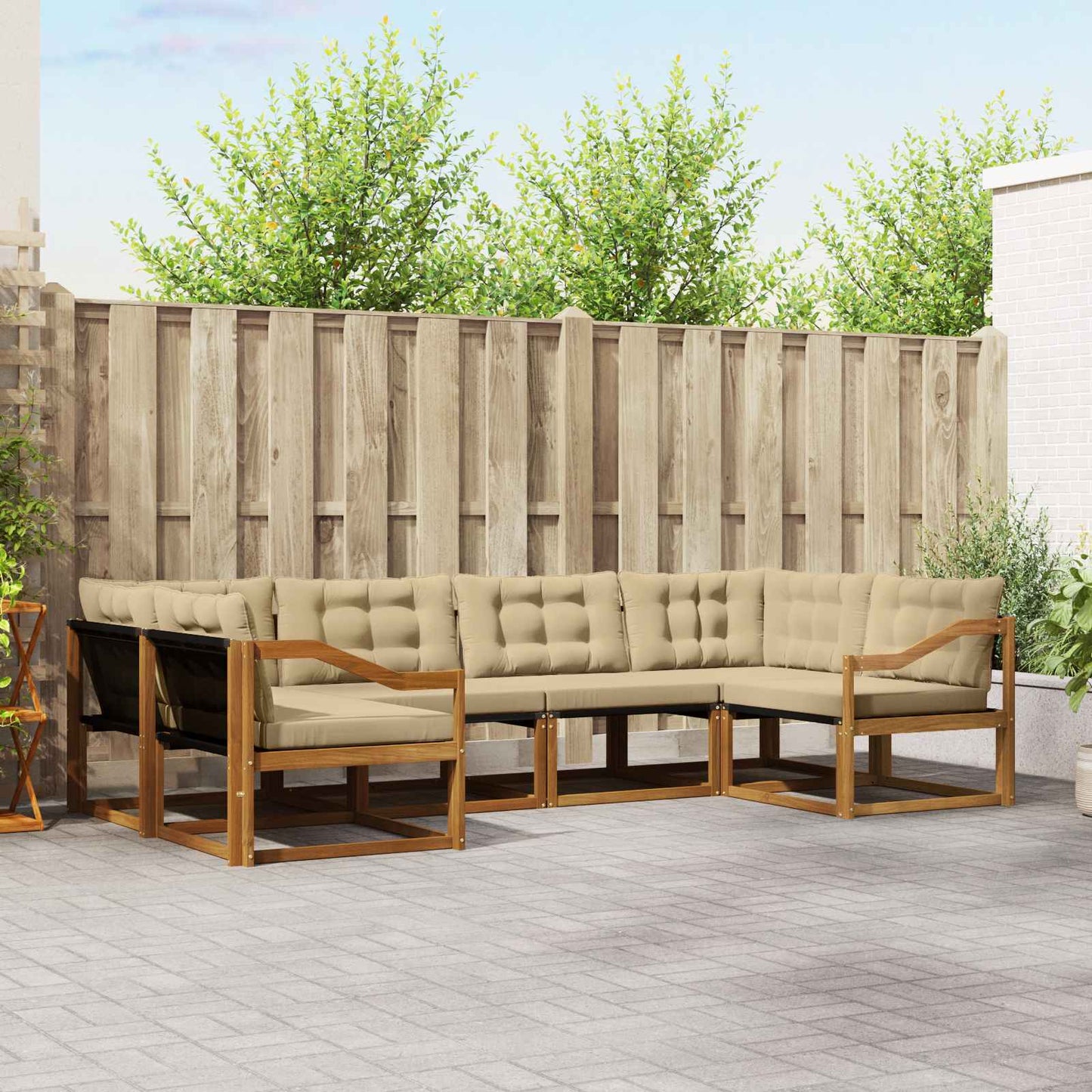 vidaXL Σειρά Καναπέ Εξωτερικού με μαξιλάρι 6 pcs Φυσικό και Μπεζ