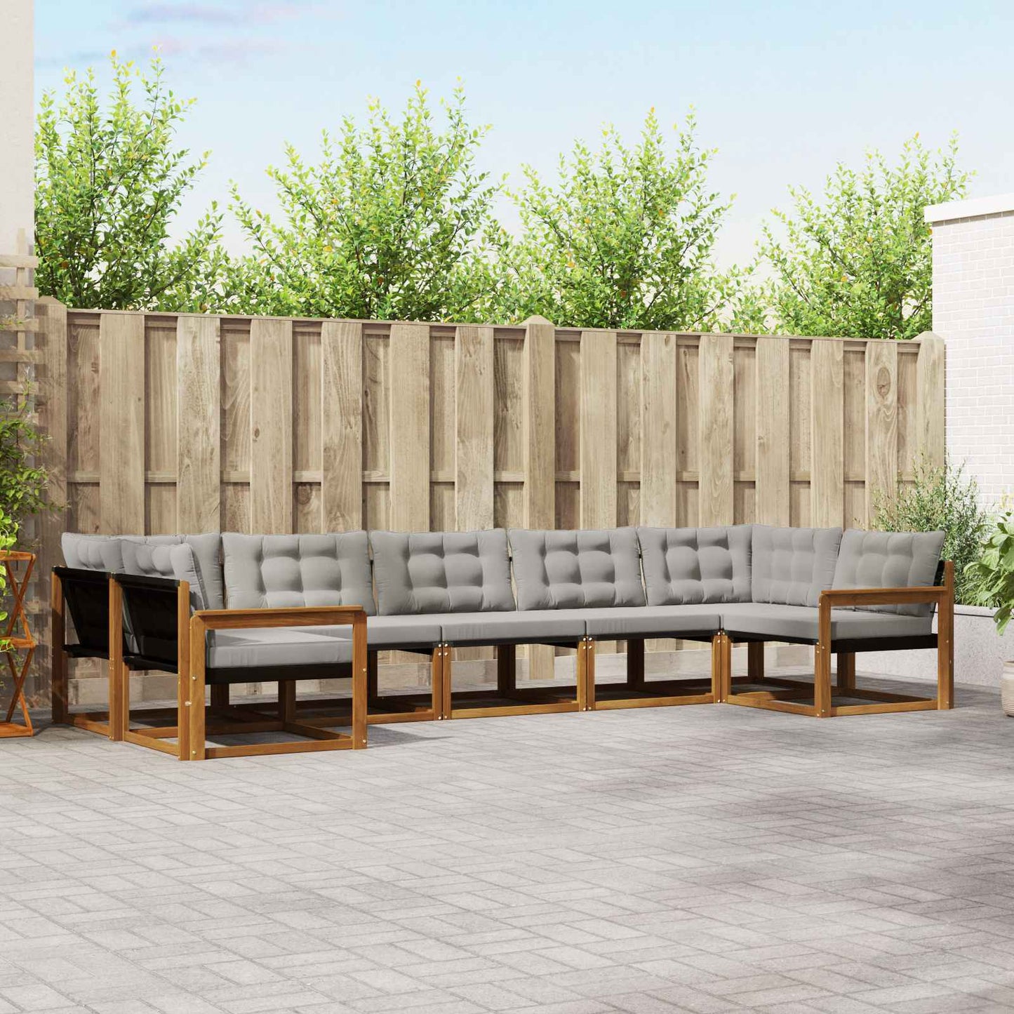 vidaXL Σειρά Καναπέ Εξωτερικού 7 pcs Φυσικό και Ανοιχτό Γκρι