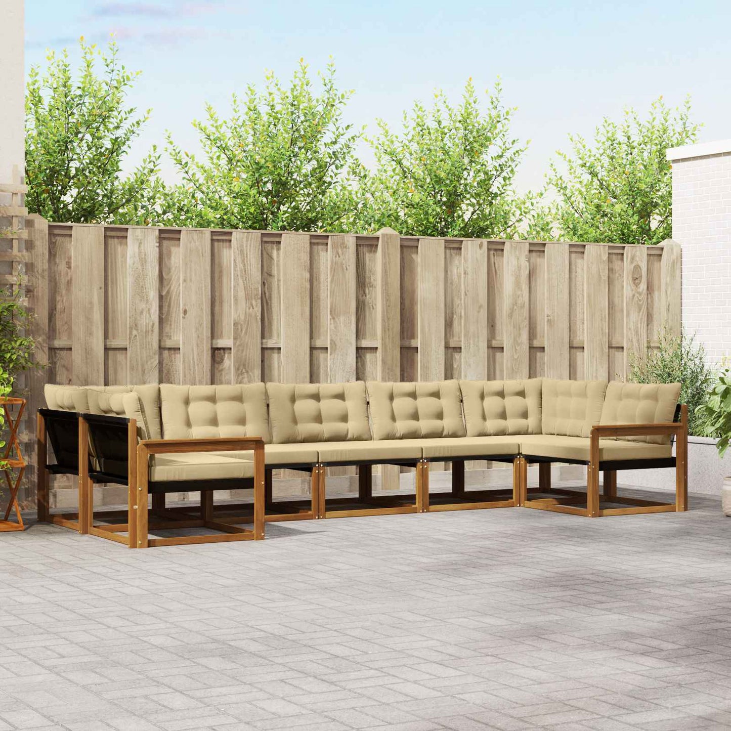 vidaXL Σειρά Καναπέ Εξωτερικού με μαξιλάρι 7 pcs Φυσικό και Μπεζ