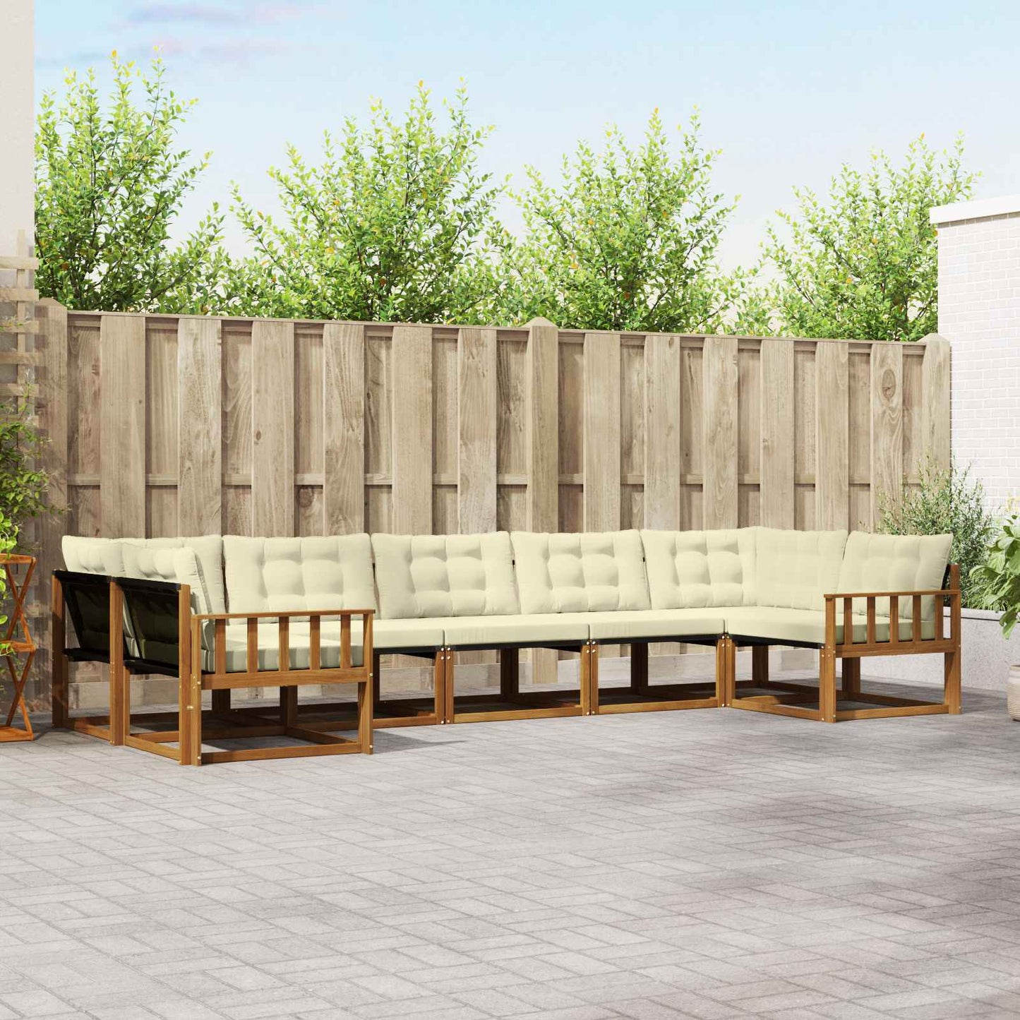 vidaXL Σειρά Καναπέ Εξωτερικού με μαξιλάρι 7 pcs Φυσικό και Κρέμα