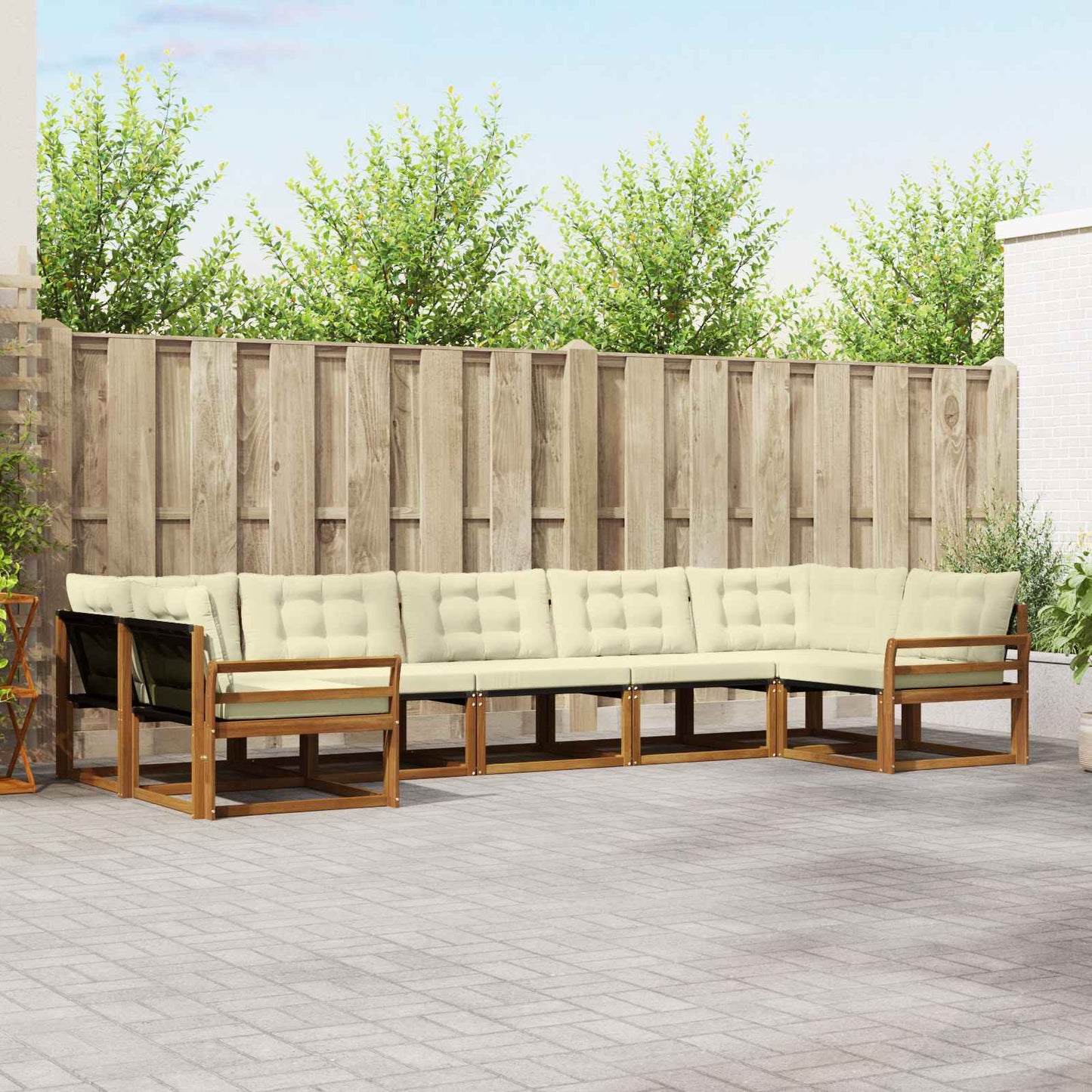 vidaXL Σειρά Καναπέ Εξωτερικού με μαξιλάρι 7 pcs Φυσικό και Κρέμα