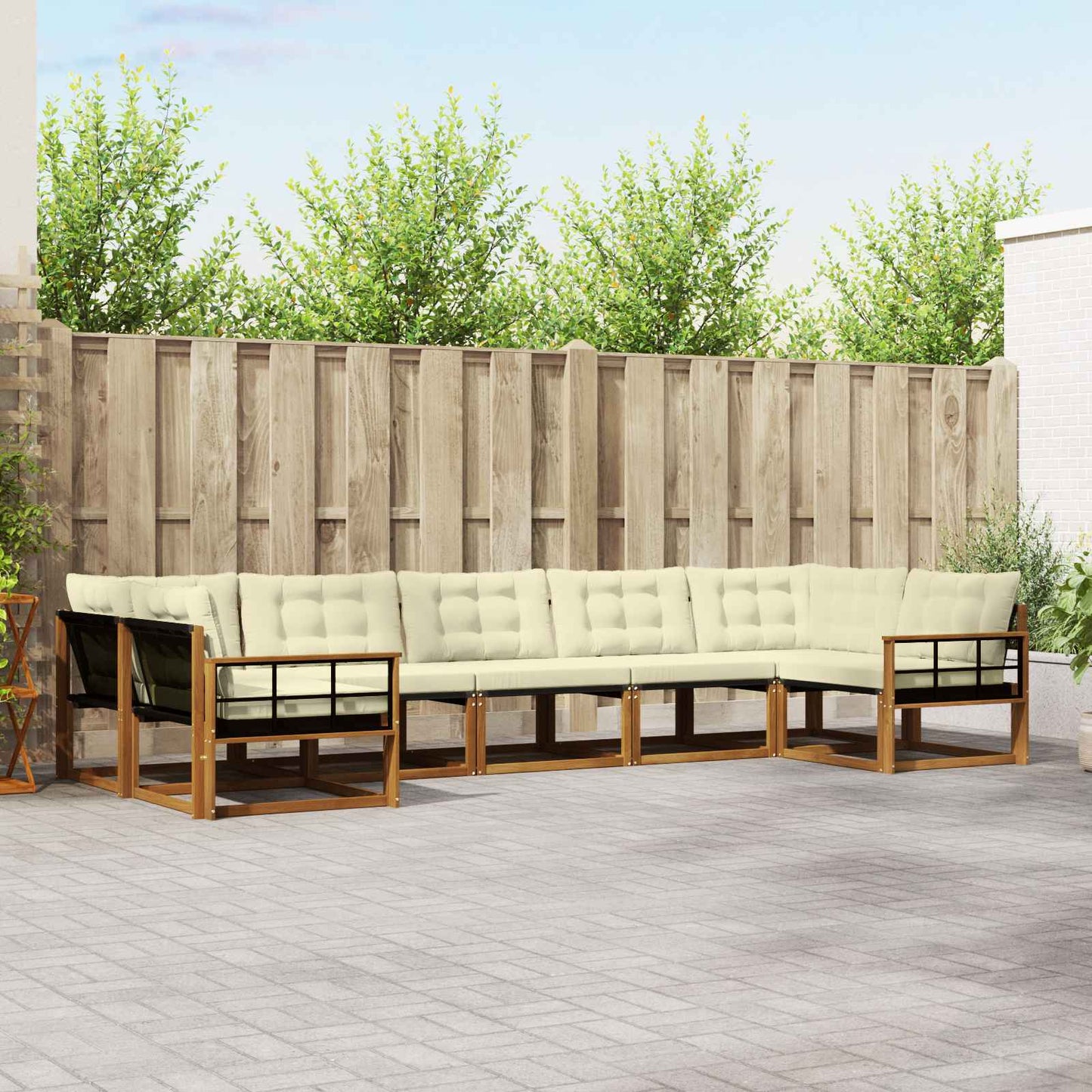 vidaXL Σειρά Καναπέ Εξωτερικού με μαξιλάρι 7 pcs Φυσικό και Κρέμα