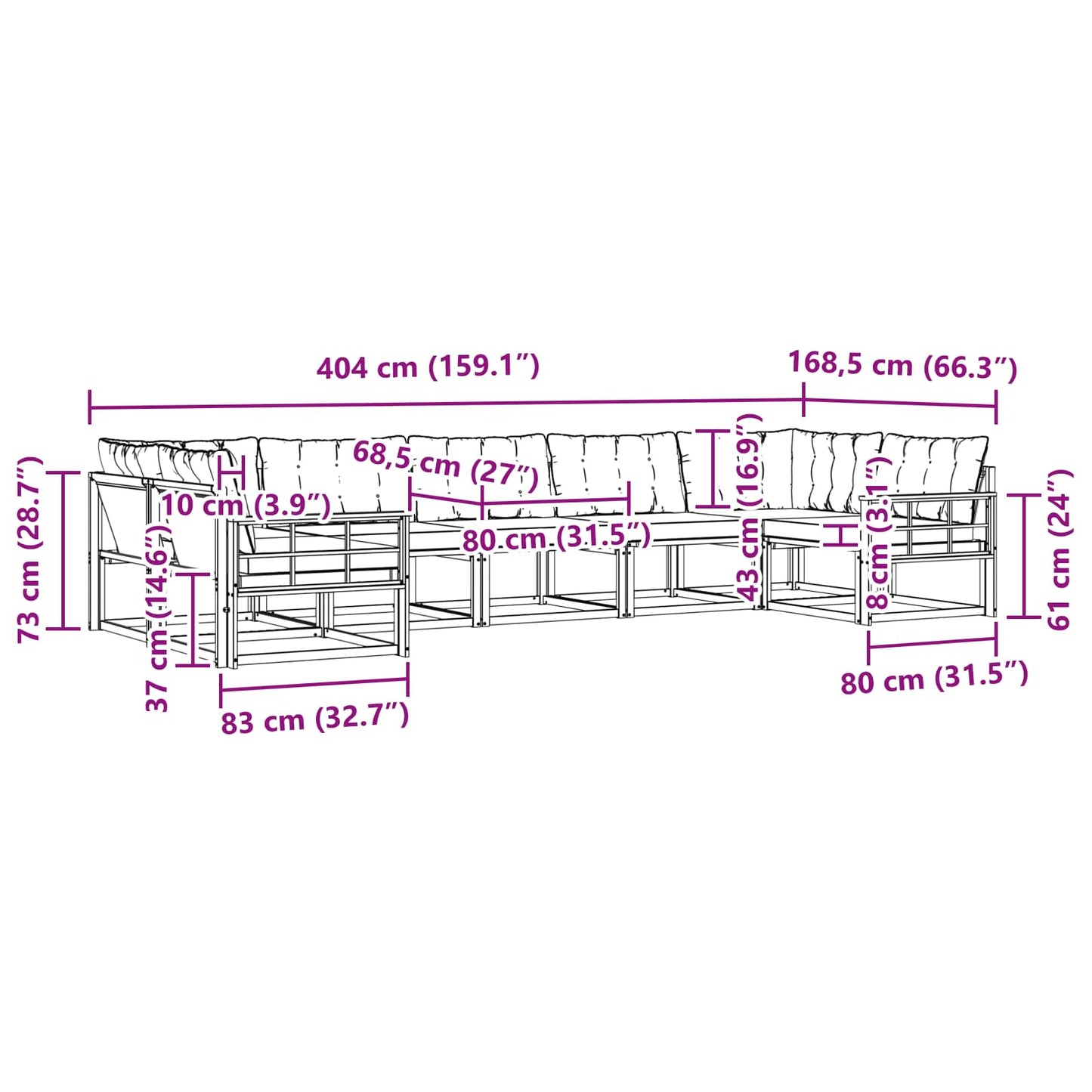 vidaXL Σειρά Καναπέ Εξωτερικού με μαξιλάρι 7 pcs Φυσικό και Μαύρο