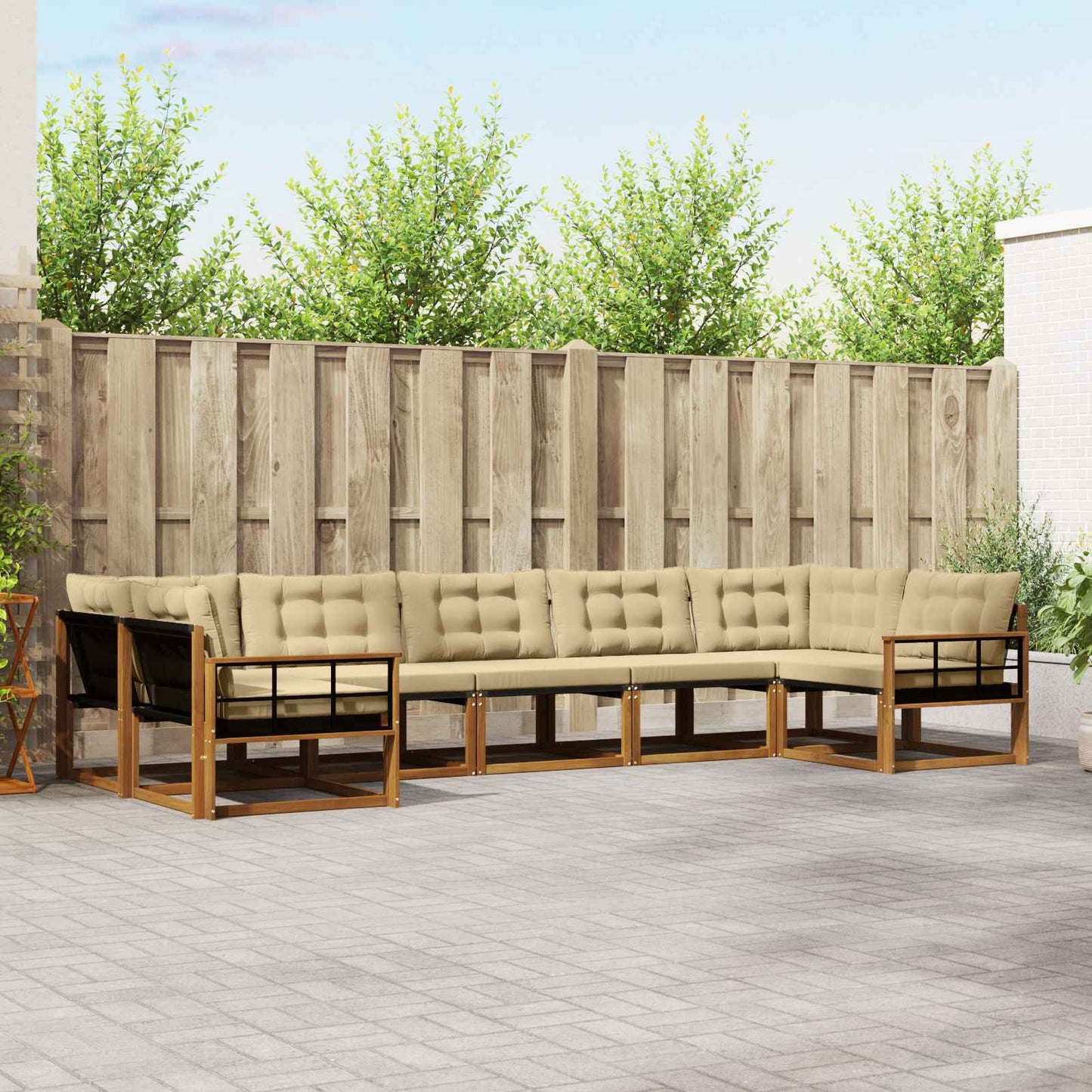 vidaXL Σειρά Καναπέ Εξωτερικού με μαξιλάρι 7 pcs Φυσικό και Μπεζ