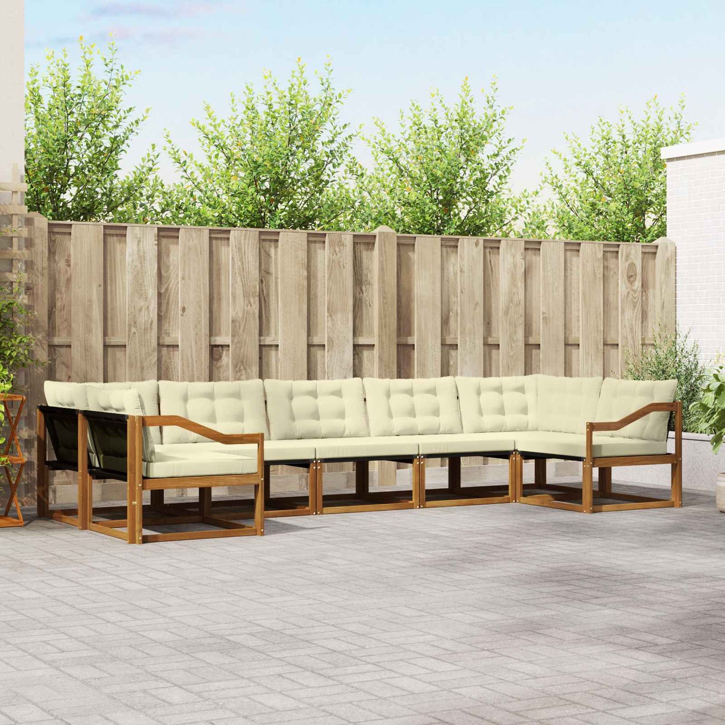 vidaXL Σειρά Καναπέ Εξωτερικού με μαξιλάρι 7 pcs Φυσικό και Κρέμα