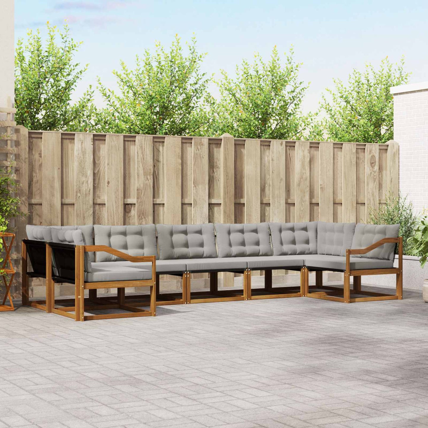 vidaXL Σειρά Καναπέ Εξωτερικού 7 pcs Φυσικό και Ανοιχτό Γκρι