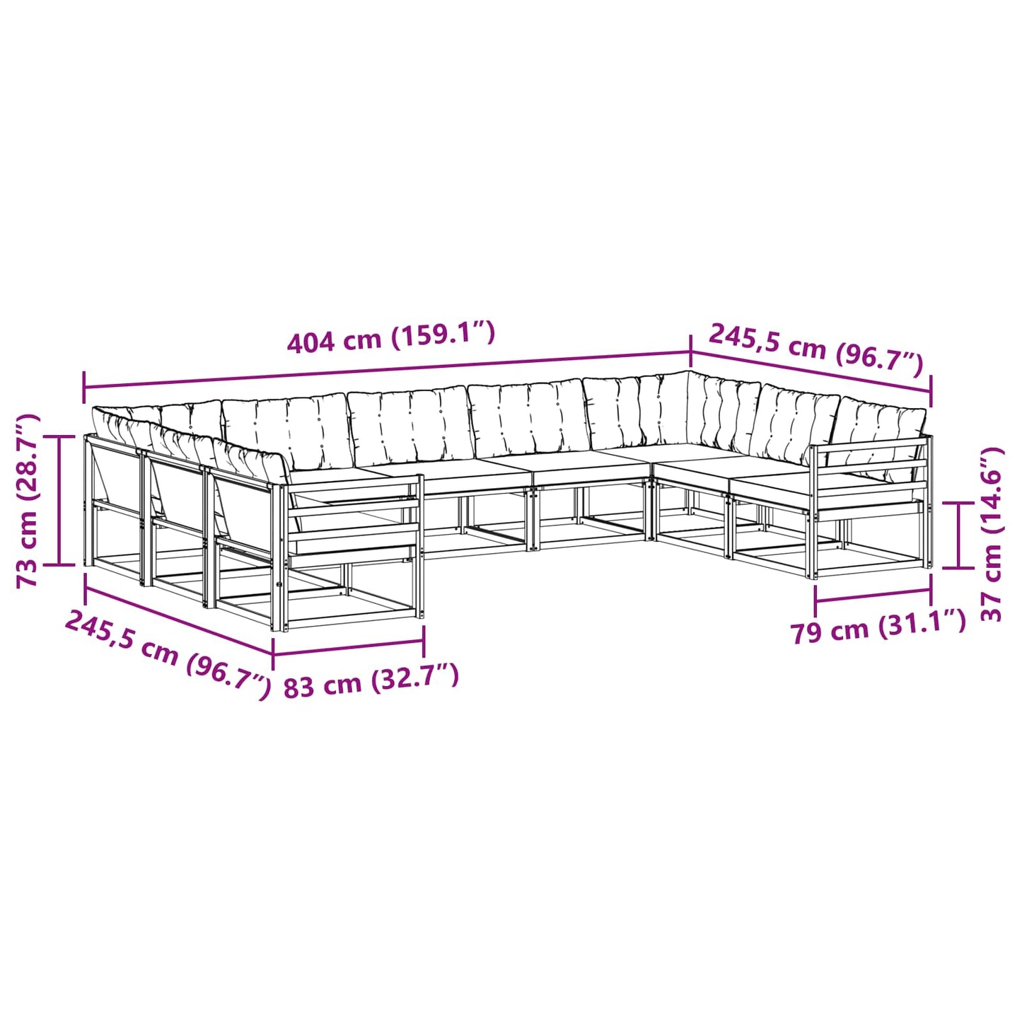 vidaXL Σειρά Καναπέ Εξωτερικού με μαξιλάρι 9 pcs Φυσικό και Κρέμα
