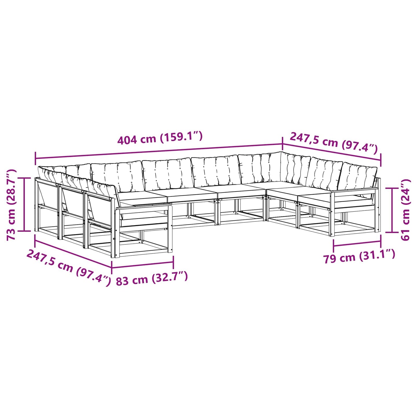 vidaXL Σειρά Καναπέ Εξωτερικού με μαξιλάρι 9 pcs Φυσικό και Κρέμα