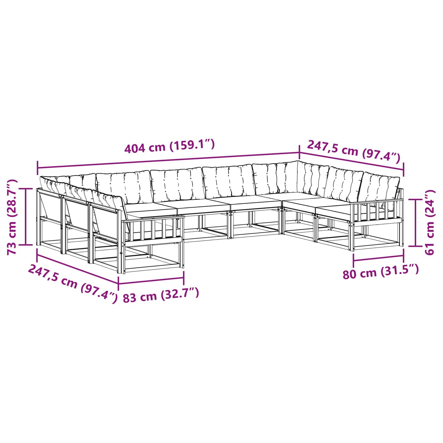 vidaXL Σειρά Καναπέ Εξωτερικού με μαξιλάρι 9 pcs Φυσικό και Κρέμα