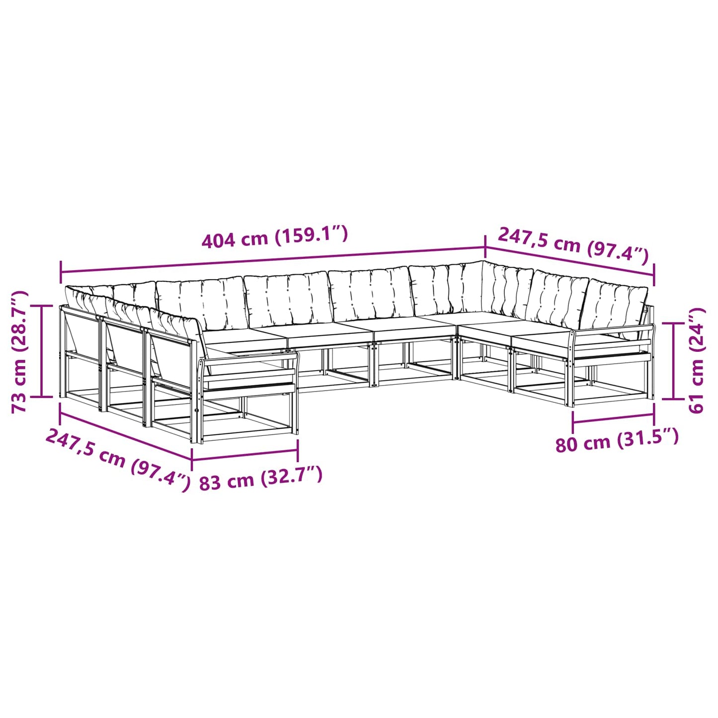 vidaXL Σειρά Καναπέ Εξωτερικού με μαξιλάρι 9 pcs Φυσικό και Μαύρο