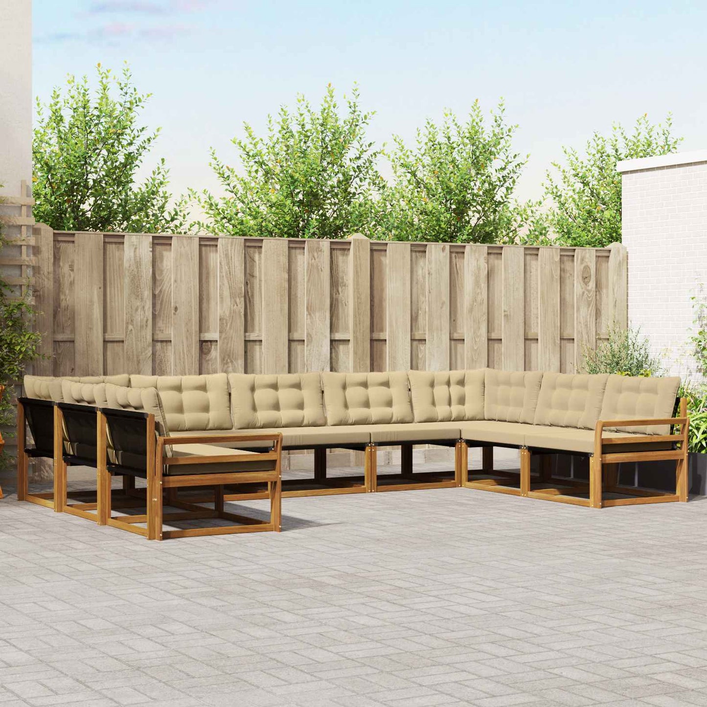 vidaXL Σειρά Καναπέ Εξωτερικού με μαξιλάρι 9 pcs Φυσικό και Μπεζ