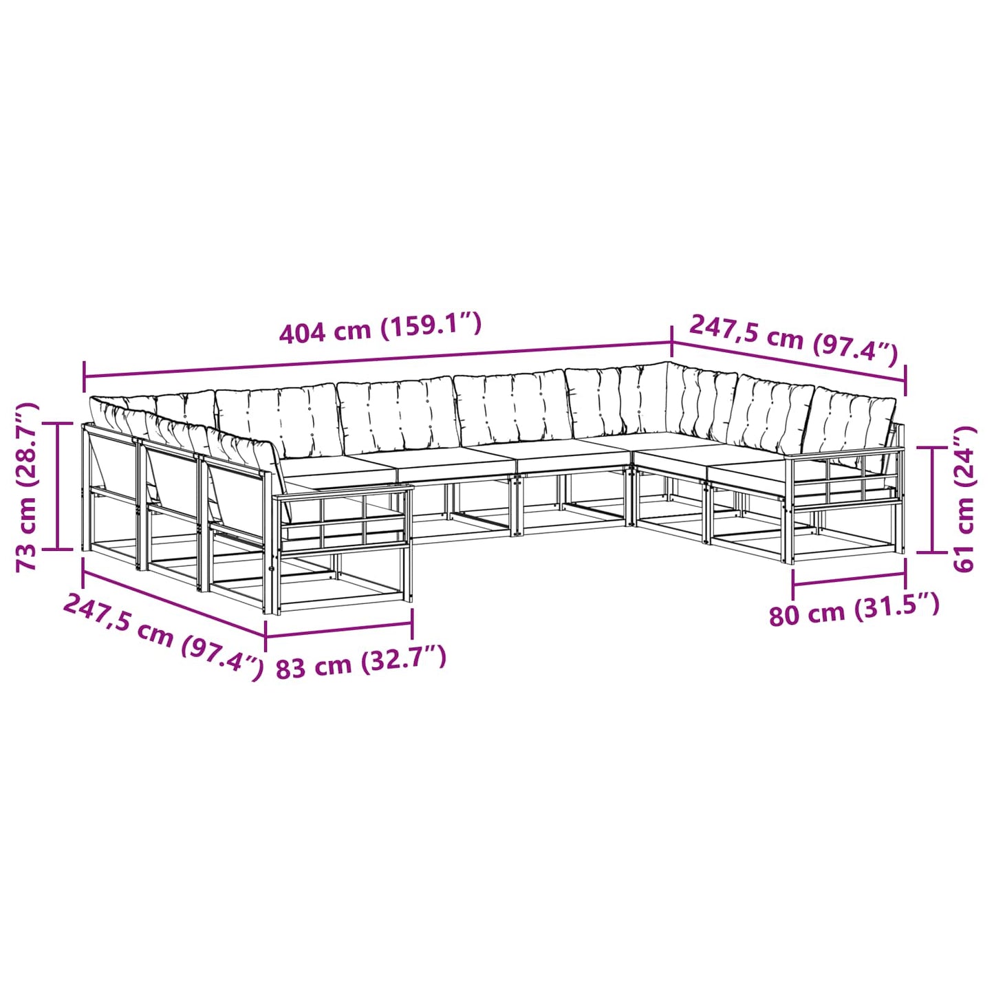 vidaXL Σειρά Καναπέ Εξωτερικού με μαξιλάρι 9 pcs Φυσικό και Μπεζ