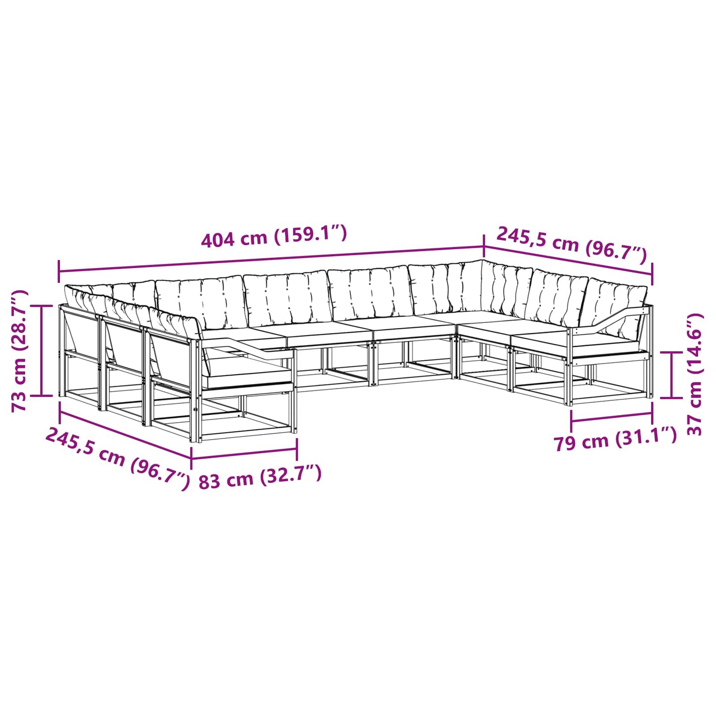 vidaXL Σειρά Καναπέ Εξωτερικού με μαξιλάρι 9 pcs Φυσικό και Μαύρο