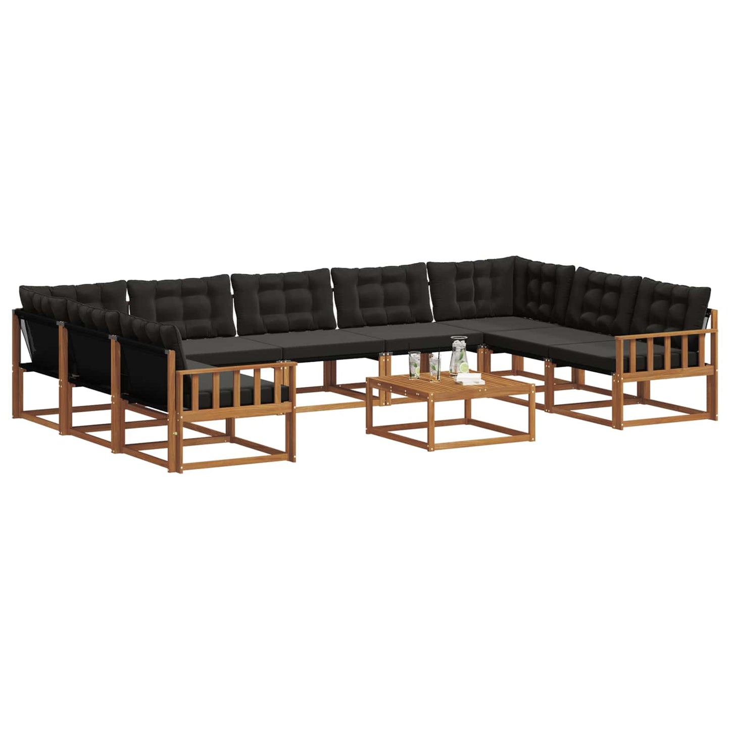 vidaXL Σειρά Καναπέ Εξωτερικού με μαξιλάρι 10 pcs Φυσικό και Μαύρο