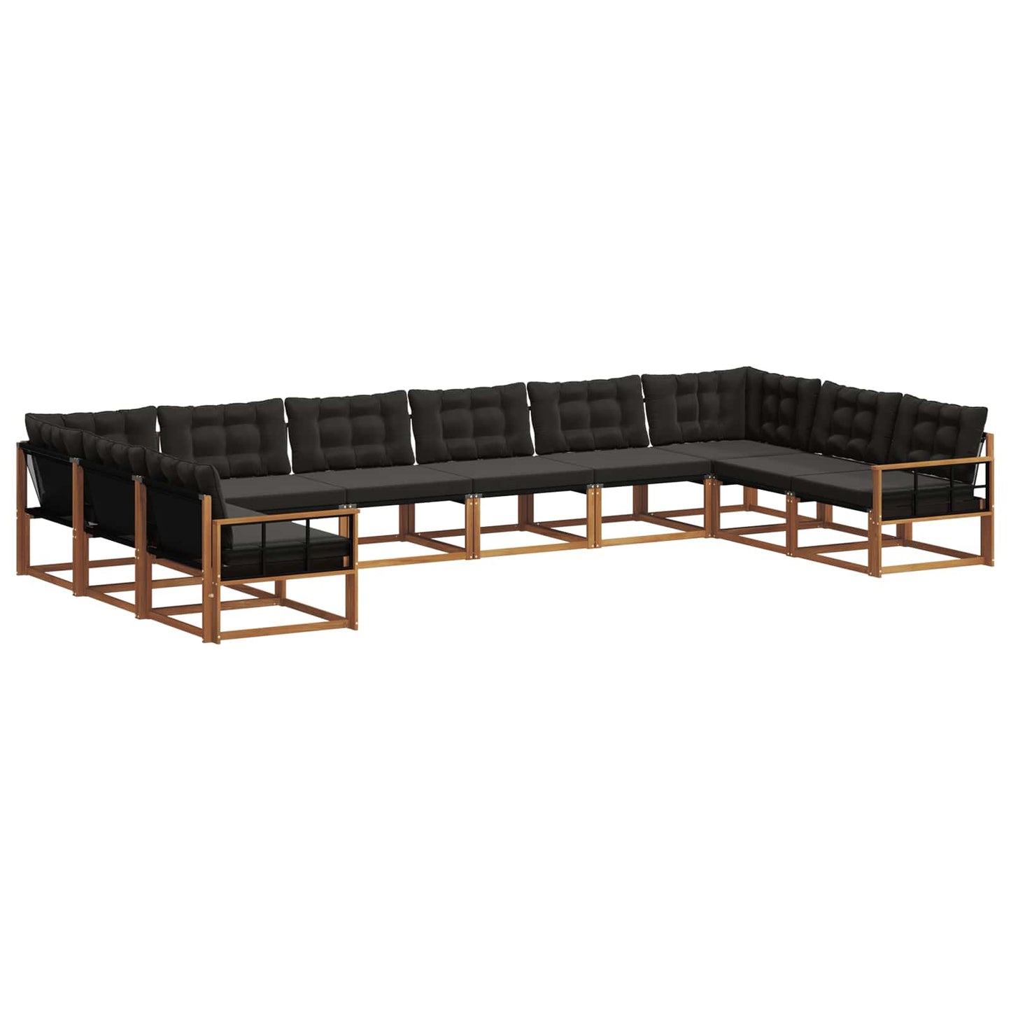 vidaXL Σειρά Καναπέ Εξωτερικού με μαξιλάρι 10 pcs Φυσικό και Μαύρο