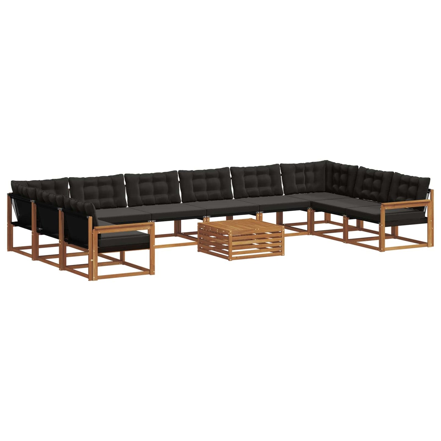 vidaXL Σειρά Καναπέ Εξωτερικού με μαξιλάρι 11 pcs Φυσικό και Μαύρο