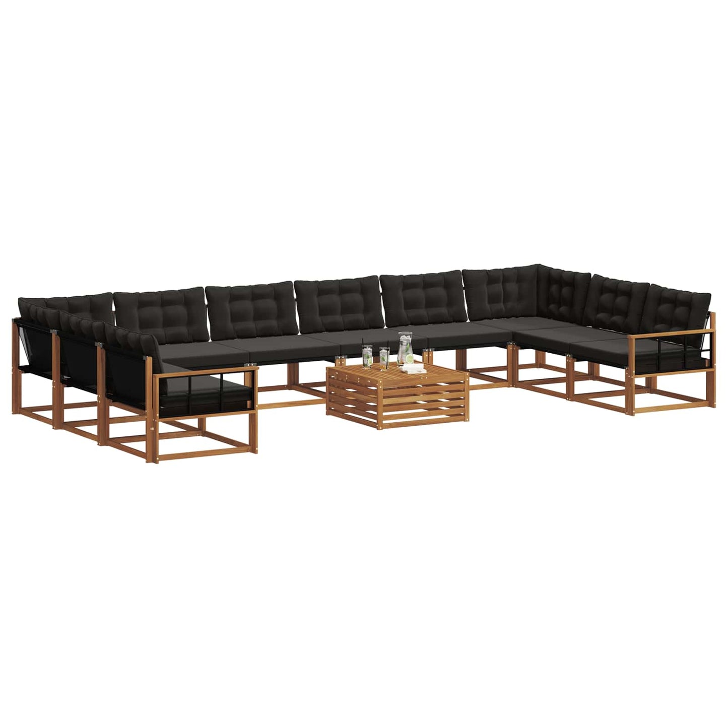vidaXL Σειρά Καναπέ Εξωτερικού με μαξιλάρι 11 pcs Φυσικό και Μαύρο