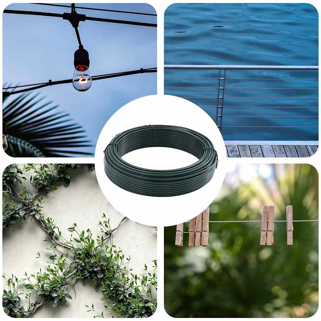 vidaXL Σχοινί Περιφράξεως Πράσινο 33 μ Ατσάλι με επικάλυψη PVC