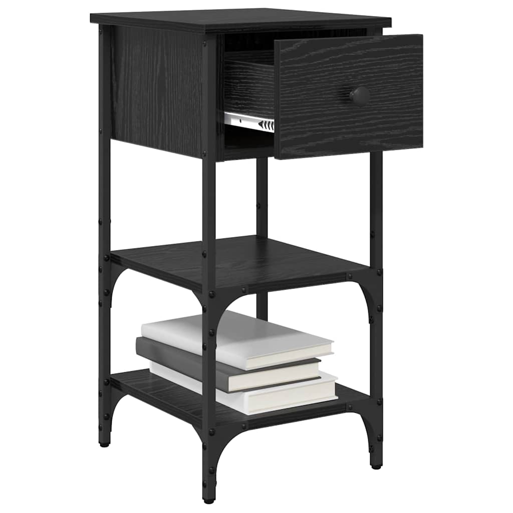 vidaXL Κομοδίνο με συρτάρι 2 pcs Μαύρη Οξυά 33.5 x 36 x 70 εκ