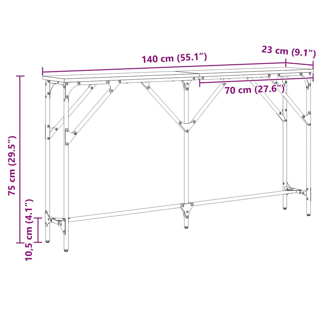 vidaXL Τραπέζι κονσόλας Παλιό Ξύλο 140 x 23 x 75 cm