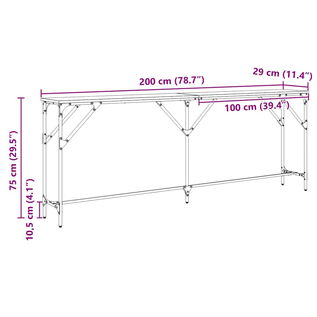 vidaXL Τραπέζι κονσόλας Παλιό Ξύλο 200 x 29 x 75 cm