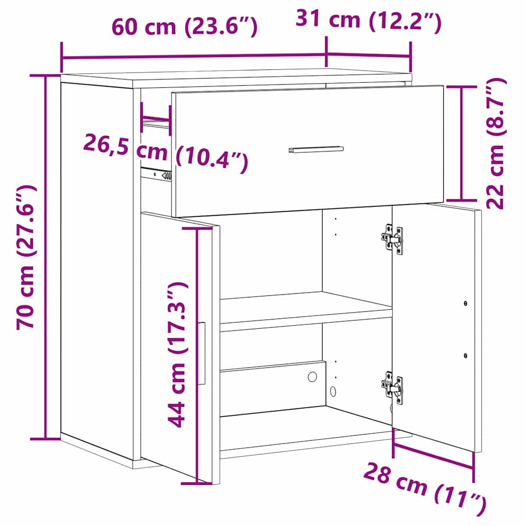 vidaXL Πλαϊνό γραφείο Μαύρη Οξυά 60 x 31 x 70 εκ Επεξεργασμένο ξύλο