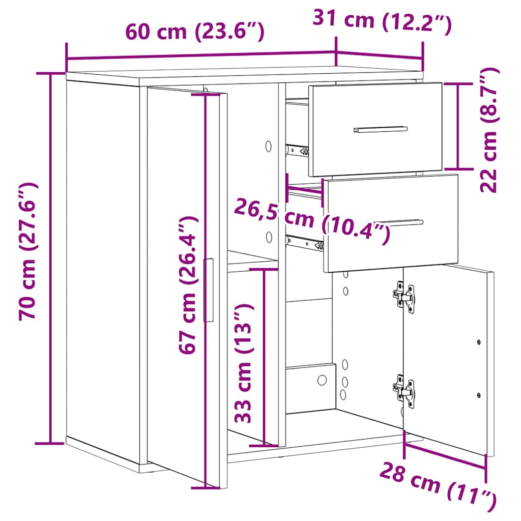 vidaXL Πλαϊνό γραφείο Artisan Oak 60 x 31 x 70 εκ Επεξεργασμένο ξύλο