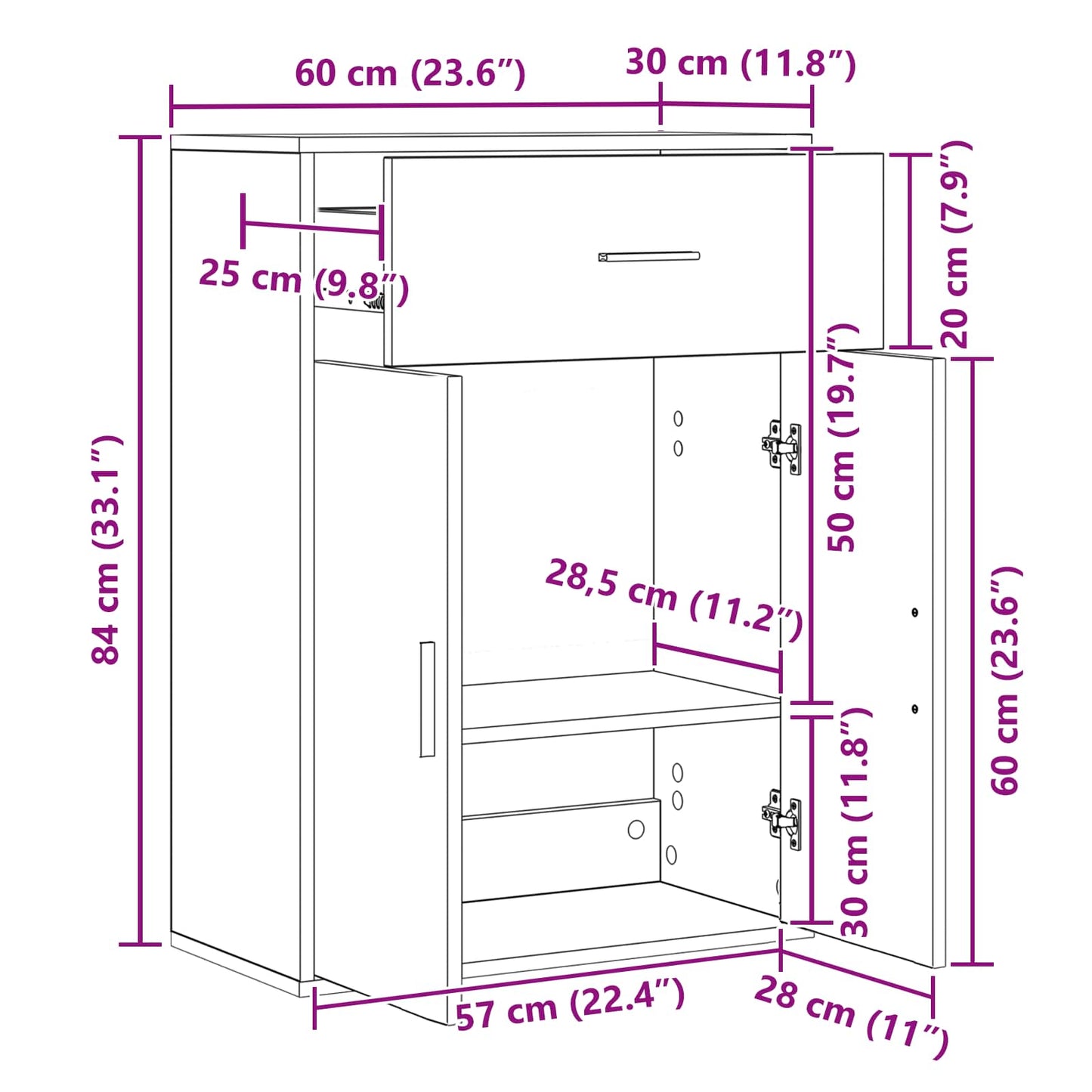 vidaXL Πλαϊνό γραφείο Μαύρη Οξυά 60 x 30 x 84 εκ Επεξεργασμένο ξύλο