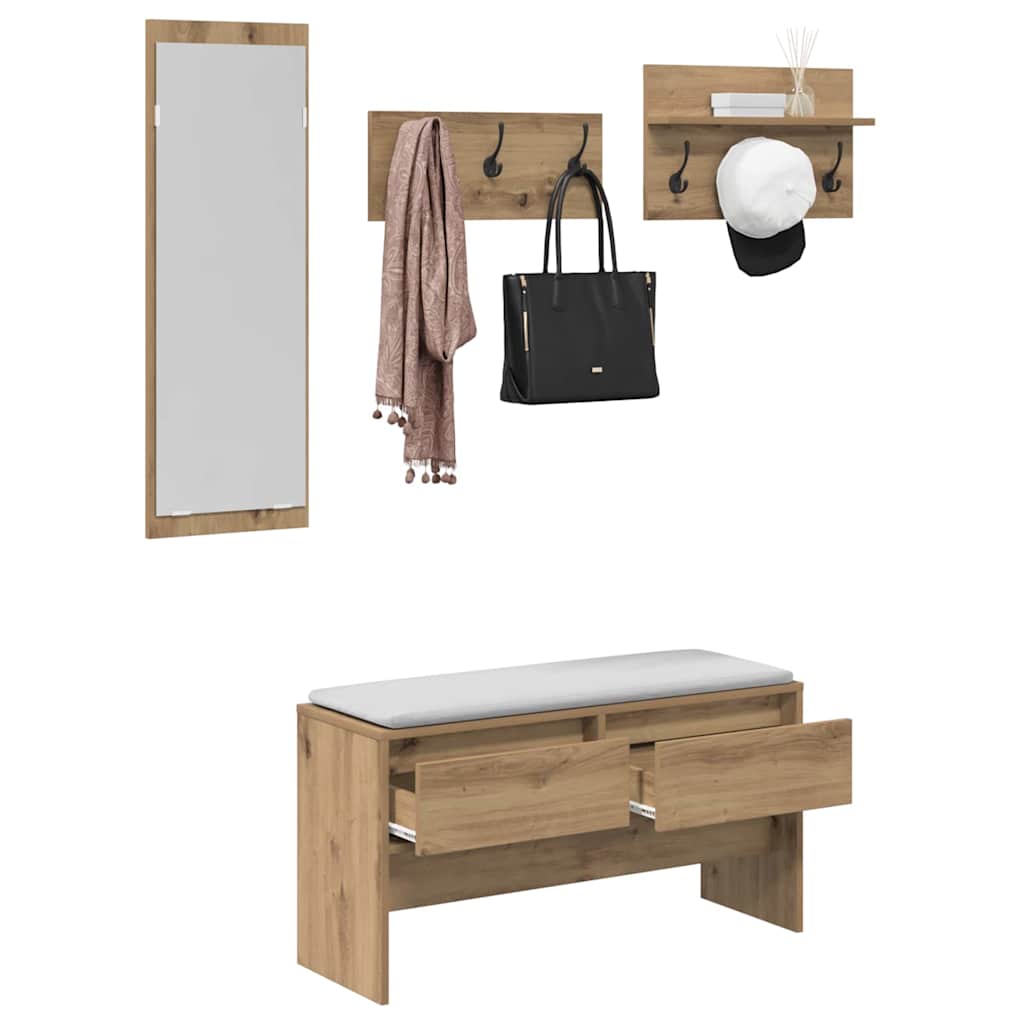 vidaXL Σετ επίπλων χωλ με συρτάρι 4 pcs Μαύρη δρυς Επεξεργασμένο ξύλο