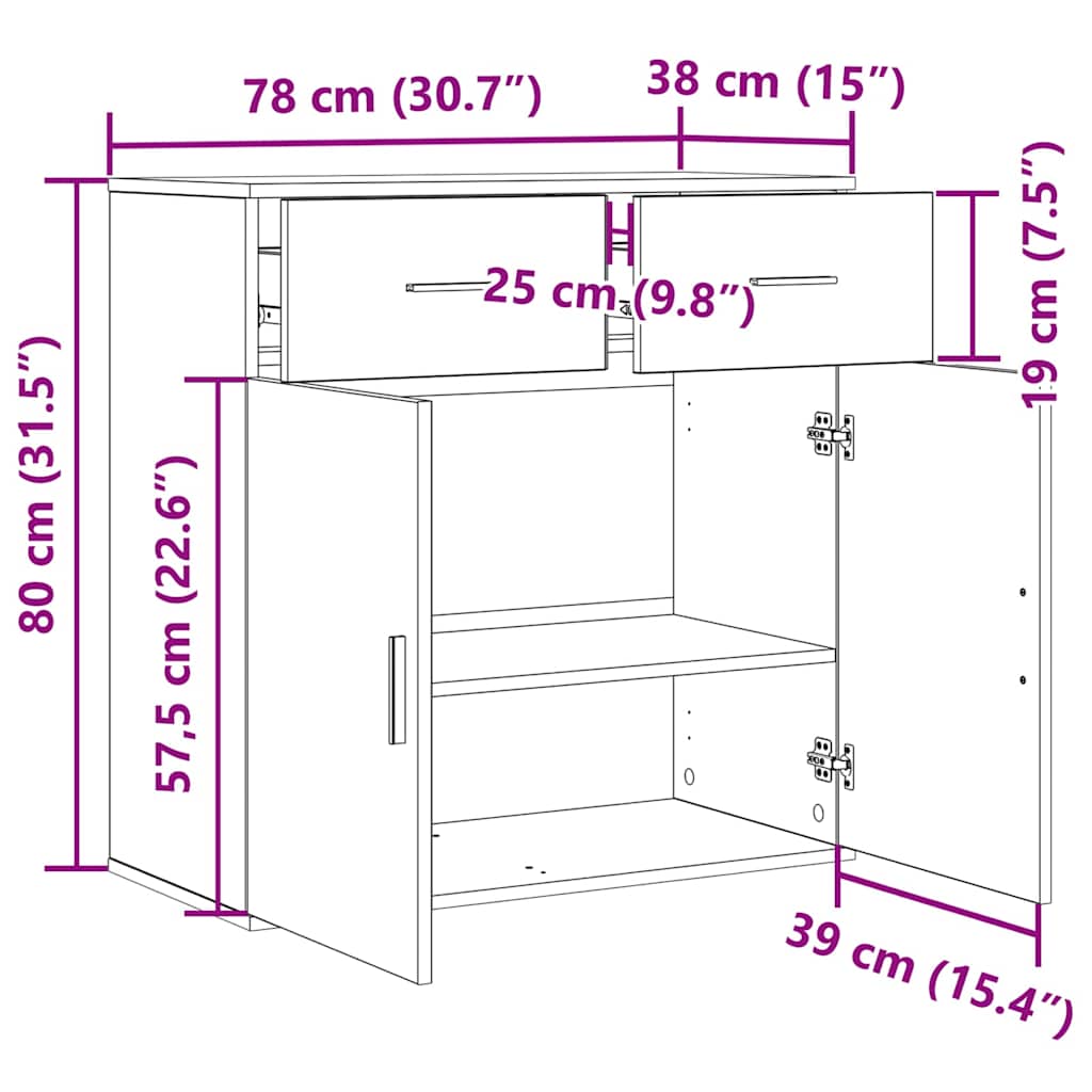 vidaXL Πλαϊνό γραφείο Μαύρη Οξυά 78 x 38 x 80 εκ Επεξεργασμένο ξύλο