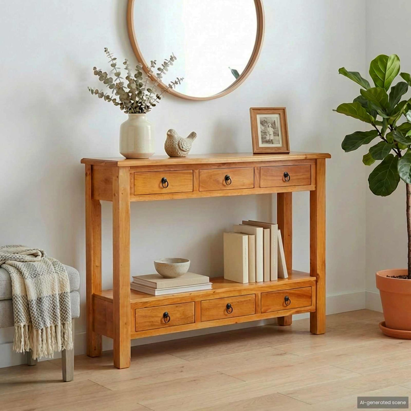 vidaXL Τραπέζι κονσόλας Φυσικό 115 x 32 x 76 εκ. Στερεό ξύλο Μαόνι
