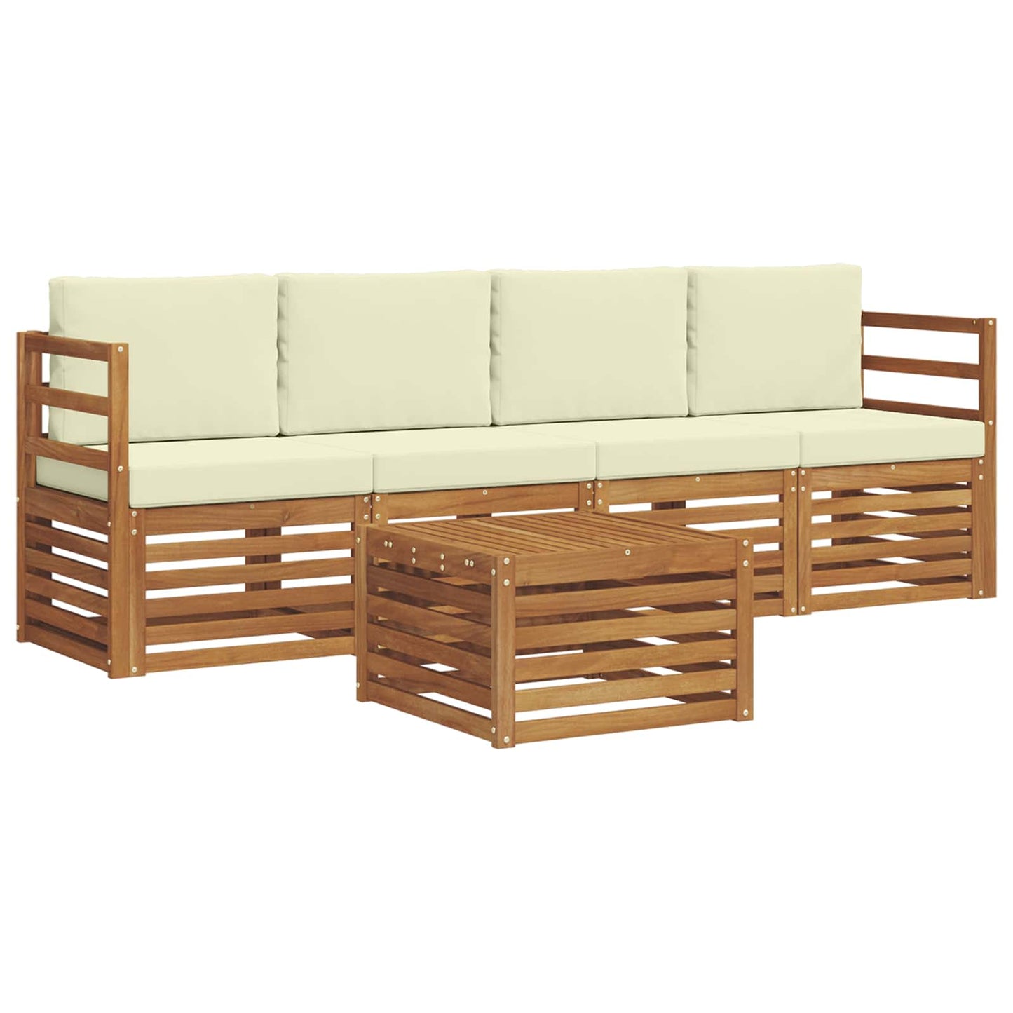 vidaXL Σειρά Καναπέ Εξωτερικού με μαξιλάρι 5 pcs Φυσικό και Κρέμα