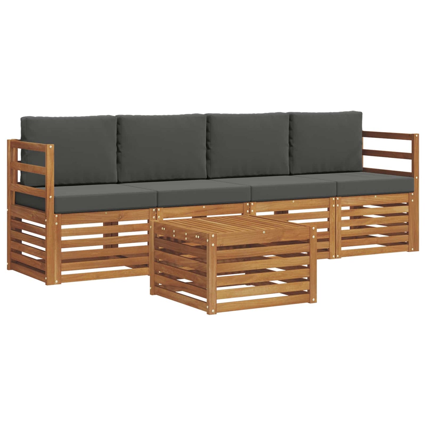 vidaXL Σετ Καναπέ 5 pcs Φυσικό και Ανθρακί Στερεό Ξύλο Ακακίας