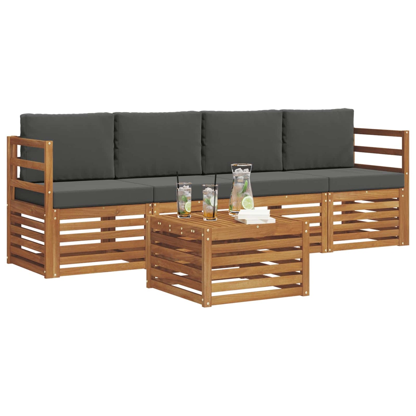 vidaXL Σετ Καναπέ 5 pcs Φυσικό και Ανθρακί Στερεό Ξύλο Ακακίας