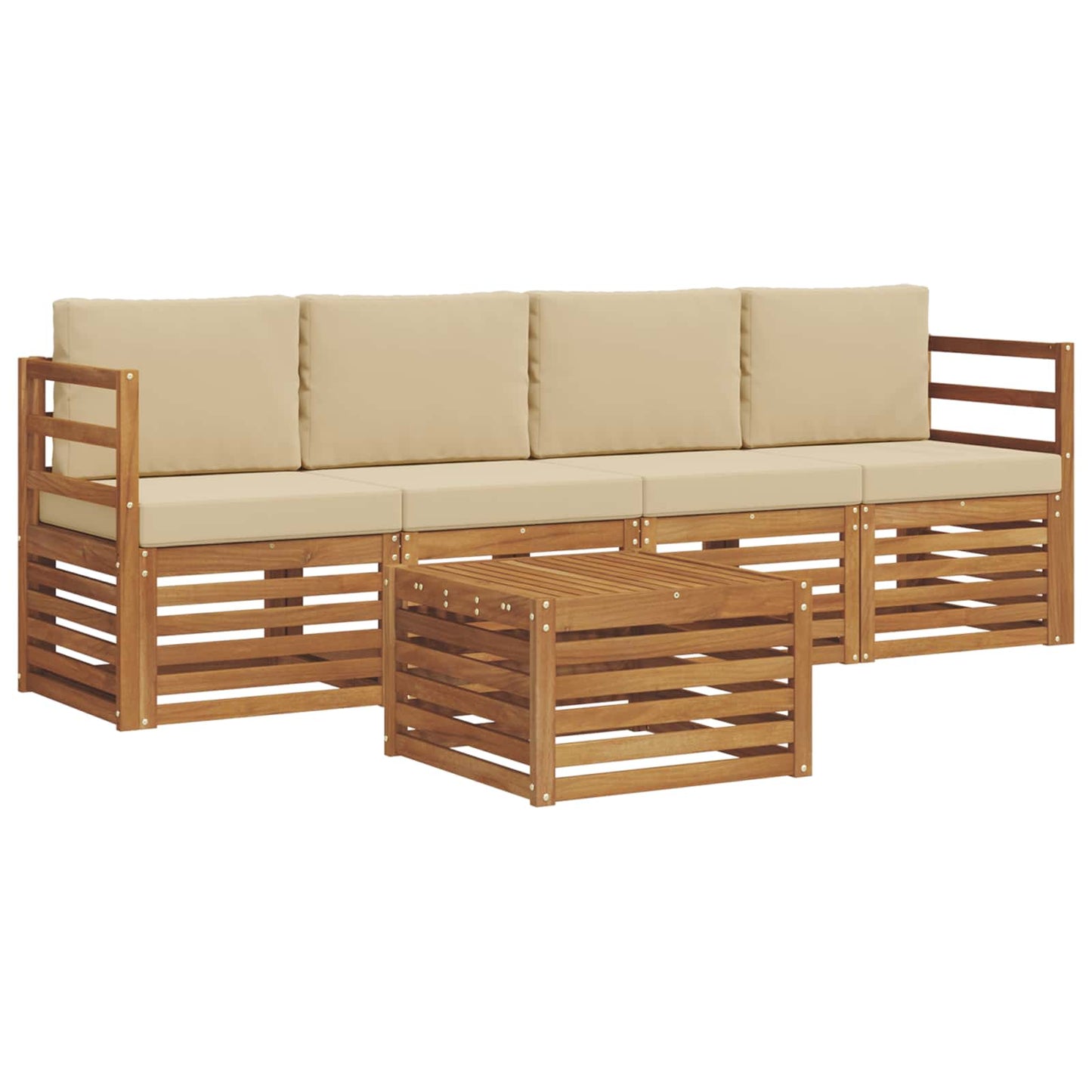 vidaXL Σετ Καναπέ 5 pcs Φυσικό και Μπεζ Στερεό Ξύλο Ακακίας