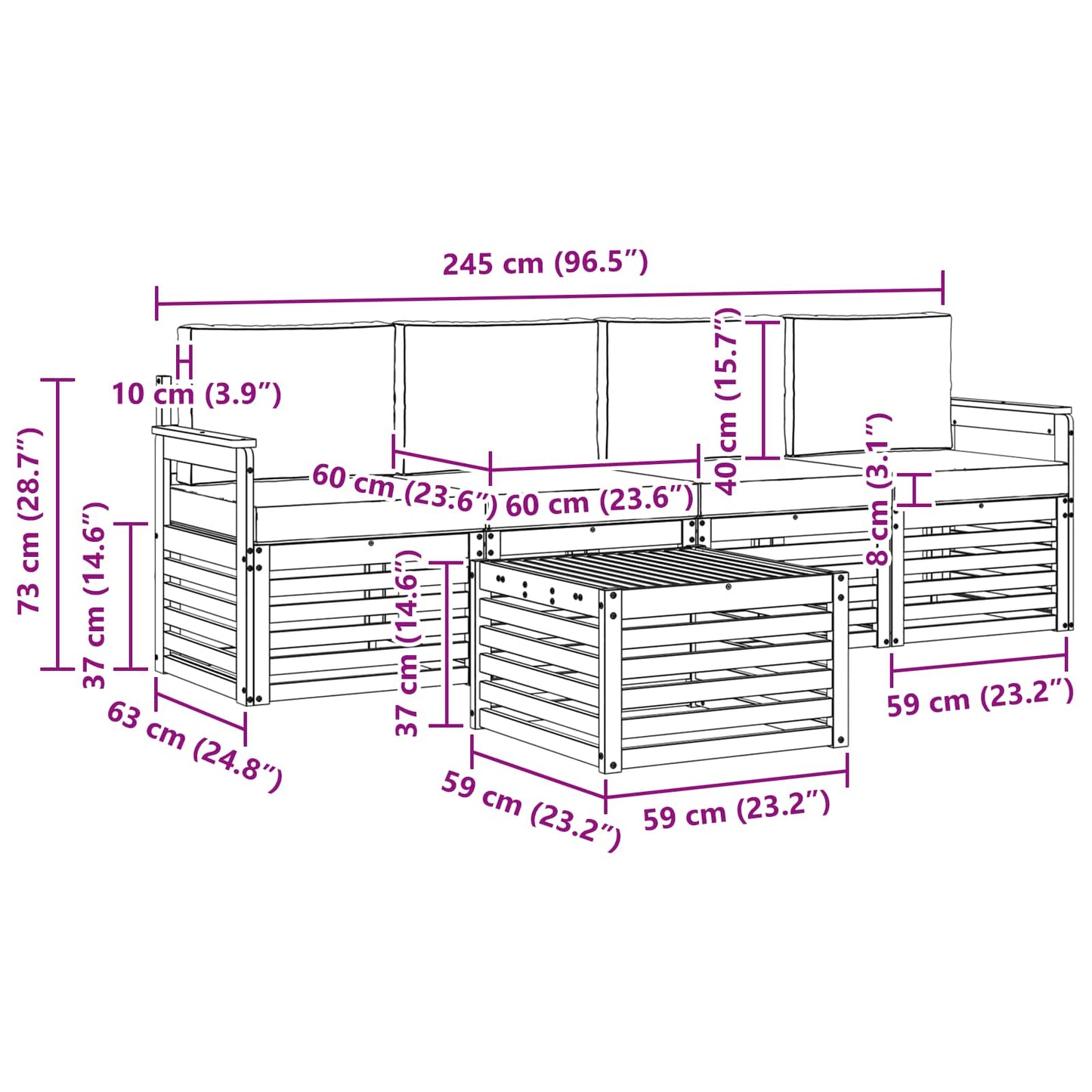 vidaXL Σειρά Καναπέ Εξωτερικού με μαξιλάρι 5 pcs Φυσικό και Κρέμα