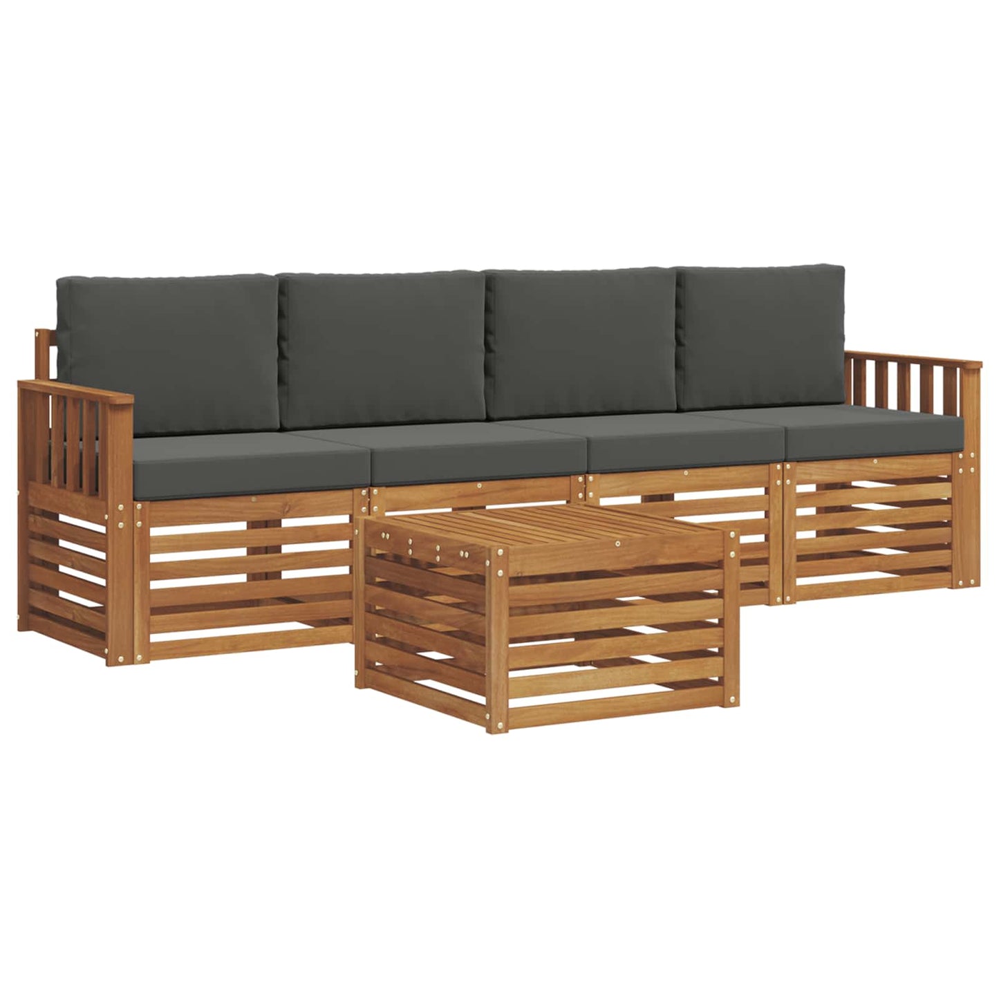 vidaXL Σετ Καναπέ 5 pcs Φυσικό και Ανθρακί Στερεό Ξύλο Ακακίας
