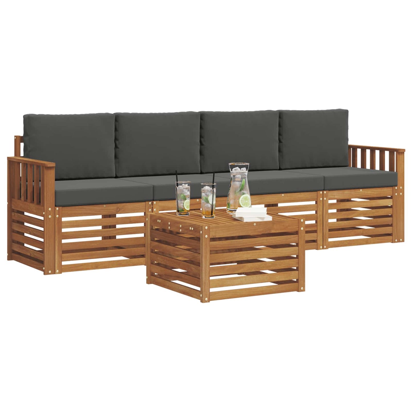 vidaXL Σετ Καναπέ 5 pcs Φυσικό και Ανθρακί Στερεό Ξύλο Ακακίας