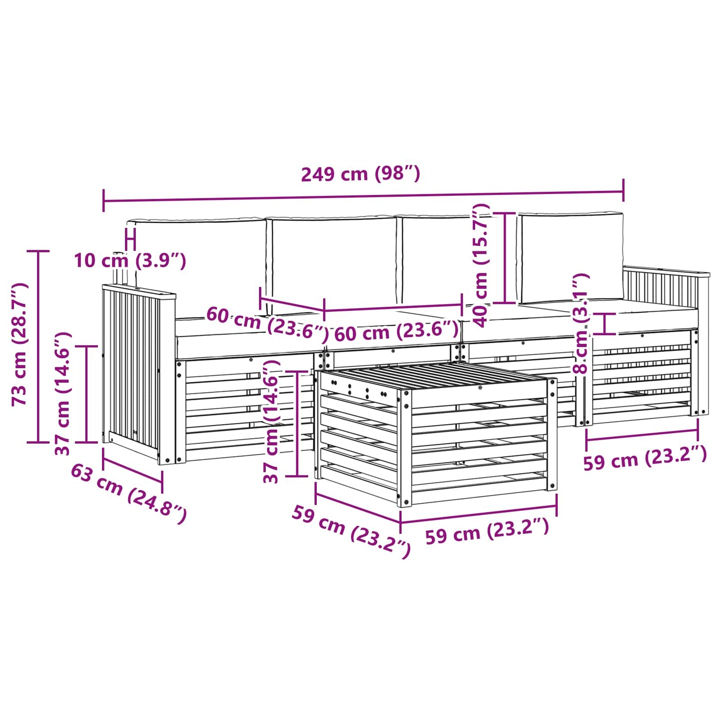 vidaXL Σειρά Καναπέ Εξωτερικού με μαξιλάρι 5 pcs Φυσικό και Κρέμα