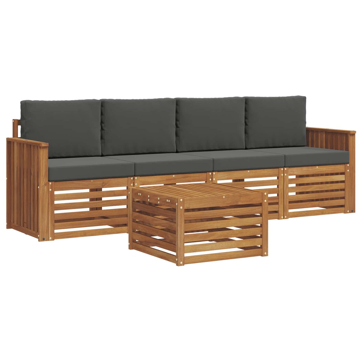 vidaXL Σετ Καναπέ 5 pcs Φυσικό και Ανθρακί Στερεό Ξύλο Ακακίας