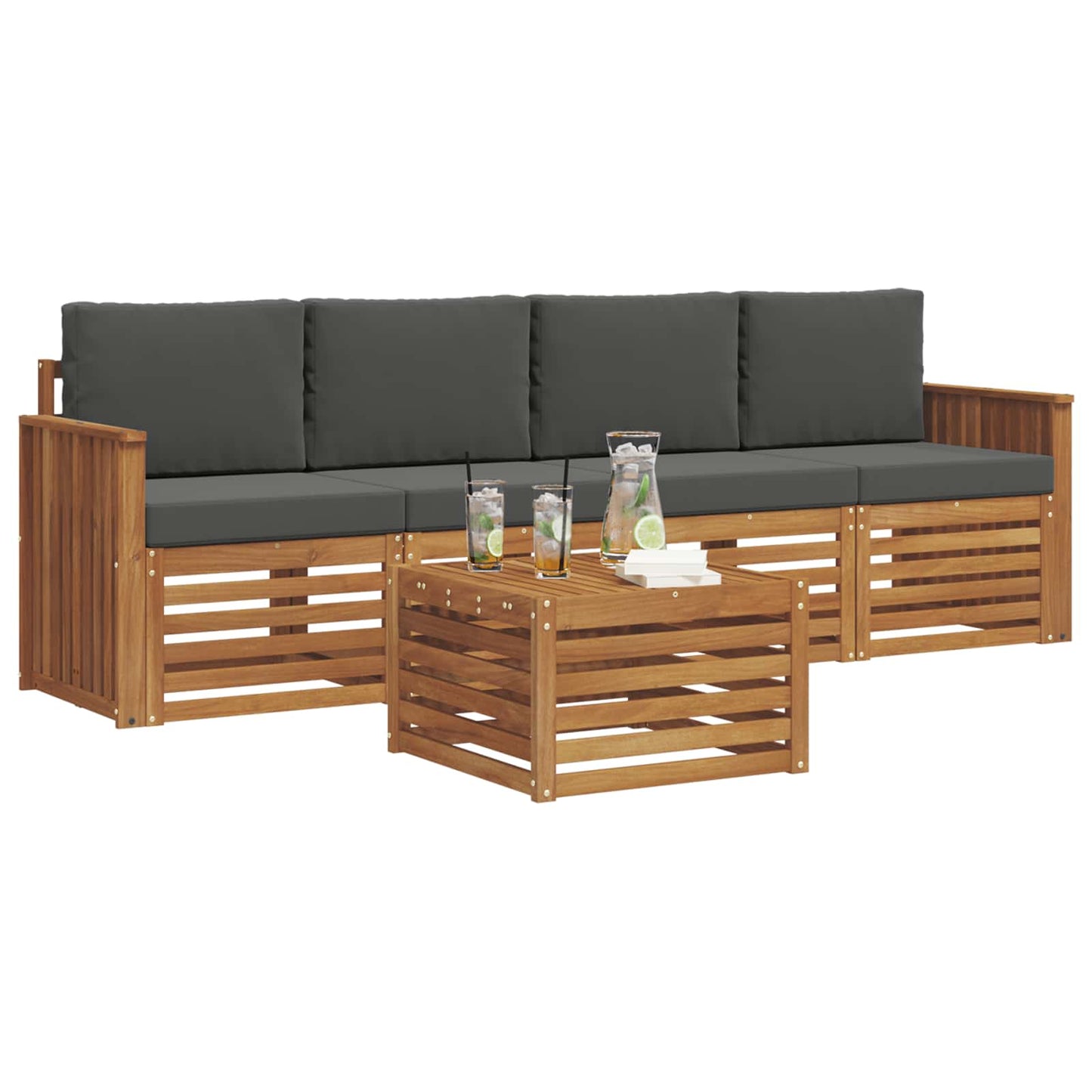vidaXL Σετ Καναπέ 5 pcs Φυσικό και Ανθρακί Στερεό Ξύλο Ακακίας